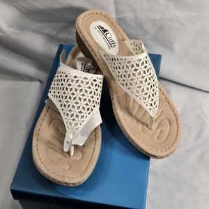 Cliffs Caviar Thong Wedge Sandals Women's 9M White Faux Leather Cut Outs w/ Box